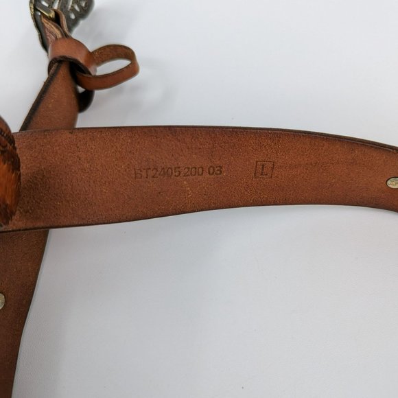 Fossil Belt L 40in Brown Gold Tooled Genuine Leather Metal Buckle Accent Adjusts - Picture 3 of 10